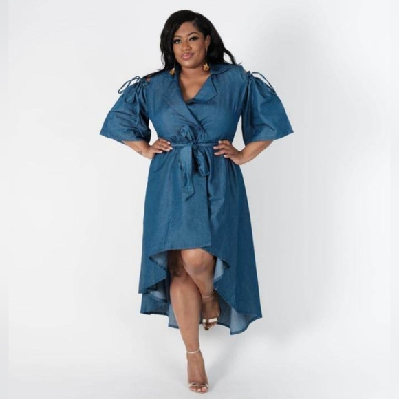Promising Perfection Cold-Shoulder Self-Tie Denim Midi Dress - Picture 4 of 6